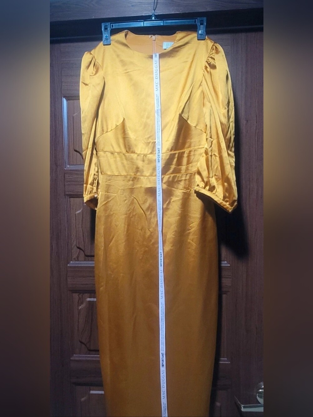 MAC DUGGAL Yellow Satin Midi Dress
